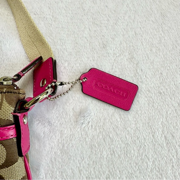 Authentic Coach Legacy Signature Swing Pack Crossbody Purse Side Bag Tan & Pink - Picture 9 of 9